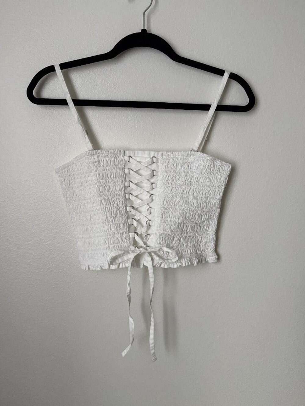 NWT American Eagle White Smocked Lace-Up Tube Crop Top M